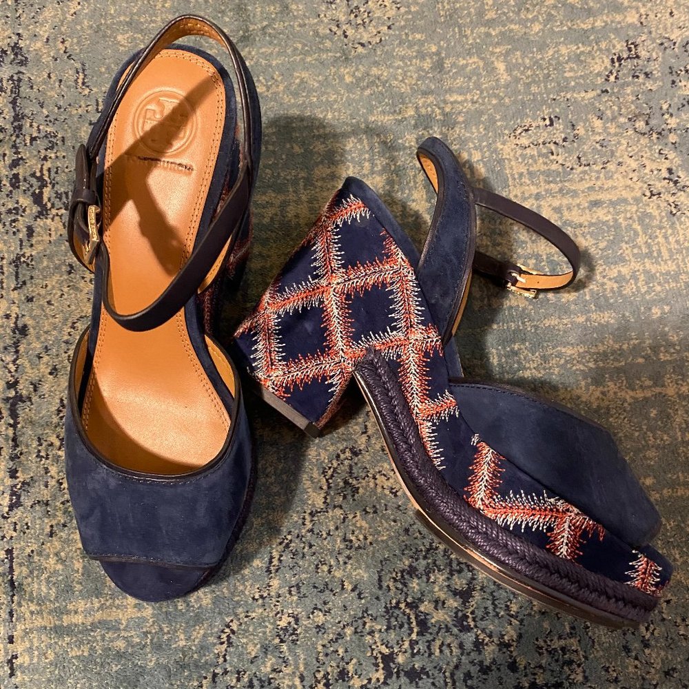 EUC Tory Burch Trinity Navy Platform Sandals (Sz 6)
